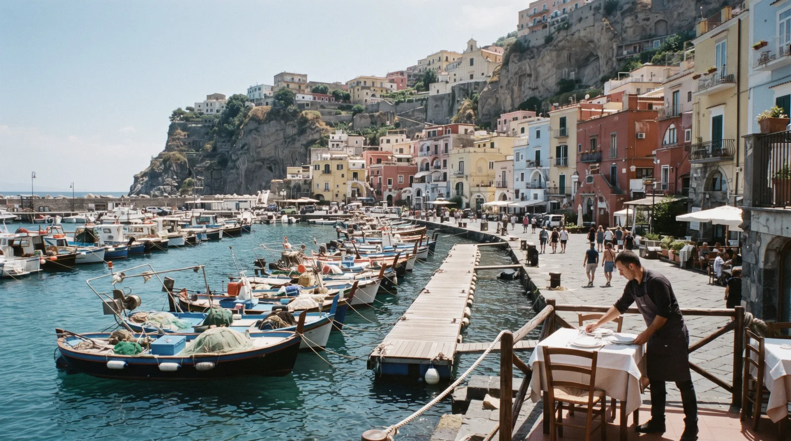 Fishing boats and harbour restaurants at Marina Grande Sorrento
