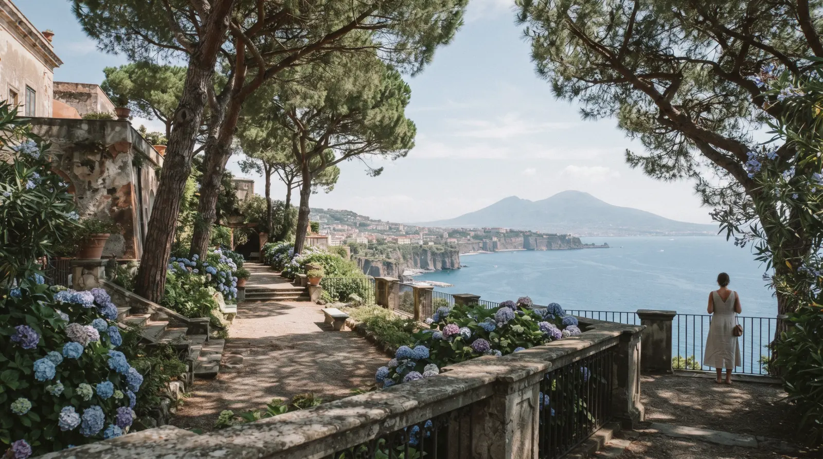 The belvedere terrace of Museo Correale di Terranova in Sorrento, with the citrus garden and the Gulf of Naples beyond