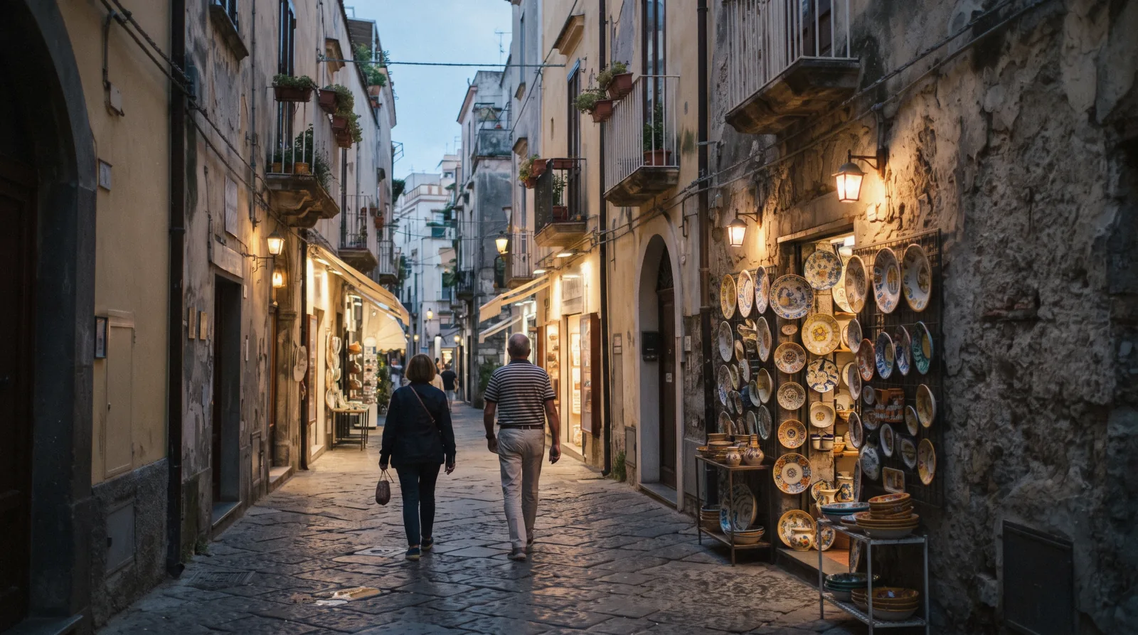 Narrow lane with arches and small shops in Sorrento old town
